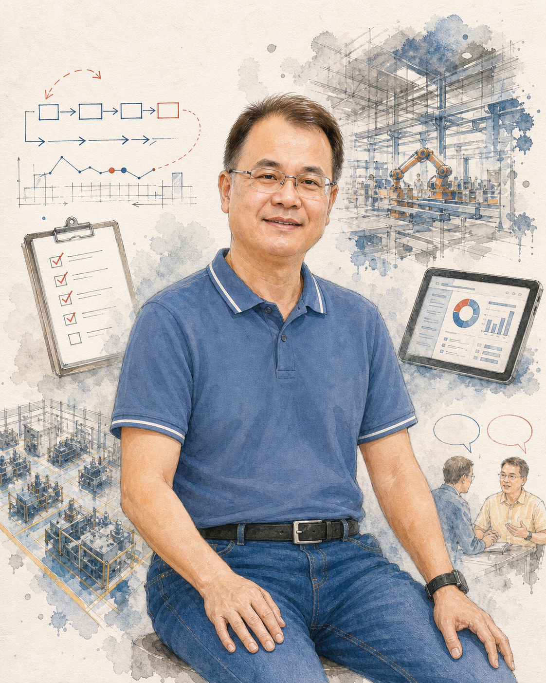趙光明顧問製造現場水彩肖像
